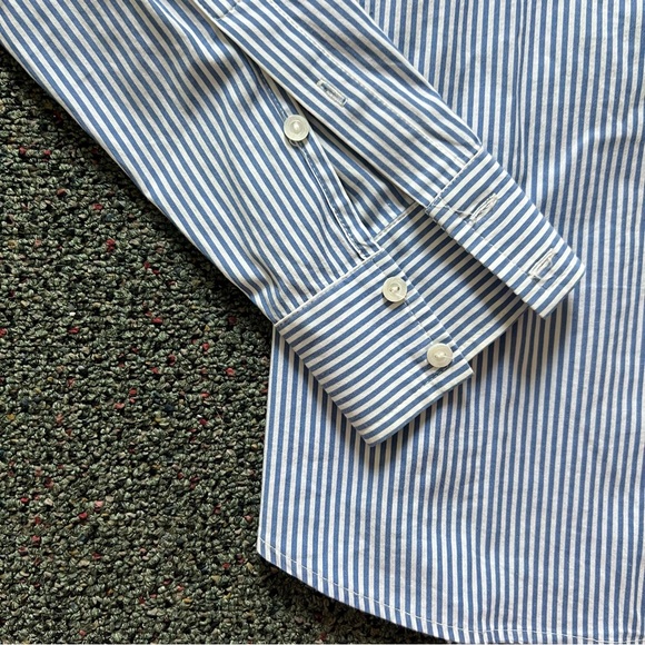 TRINA TURK Blue & White Striped Seersucker Button Down Top Shirt Ruffle Detail S - Picture 5 of 16
